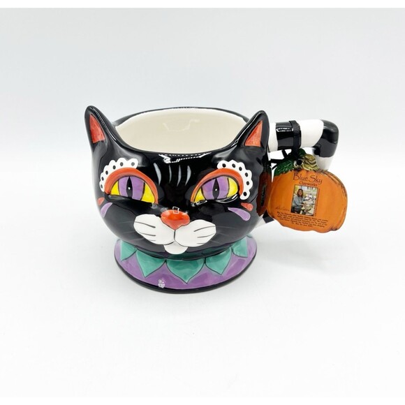 Blue Sky Clayworks Retro Halloween Black Cat Ceramic Mug Heather Goldminc *READ - Picture 1 of 8